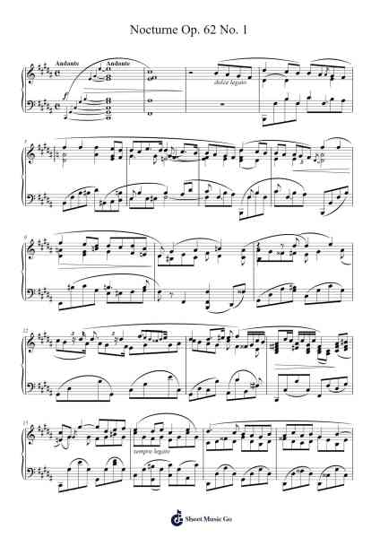 Nocturne Op. 62 No. 1 in E-flat Major, B. 49 Sheet Music by Frédéric Chopin-Arr.Crotiane Shawshop