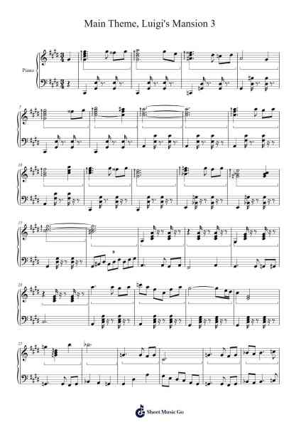 Main Theme, Luigi's Mansion 3 Sheet Music by undefined-Arr.Deirmand