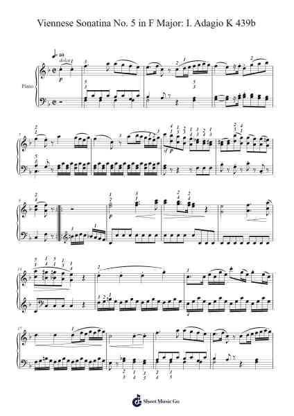 Viennese Sonatina No. 5 in F Major, K. 439b: I. Adagio Sheet Music by W.A. Mozart-Arr.Eipsridge Zangphne