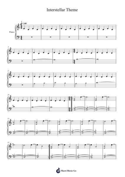 Interstellar Main Theme - simplified for smaller hands Sheet Music by Hans Zimmer-Arr.Jobnold