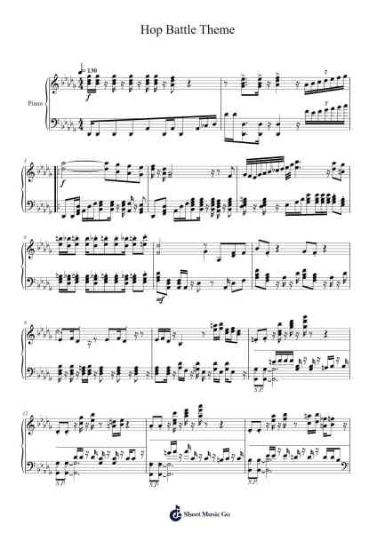 Hop Battle Theme for Solo Piano Sheet Music by Minako Adachi/Go Ichinose-Arr.Feleste Johnren