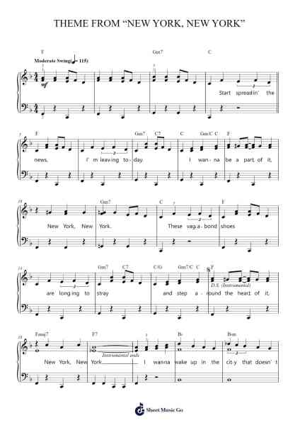Theme From "New York, New York" Sheet Music by Frank Sinatra-Arr.Mollpag