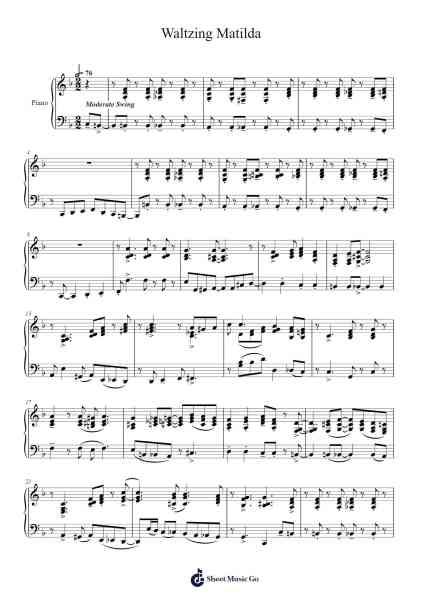 Waltzing Matilda Musica per pianoforte di Joshua Davis/Andrew Lee - Arr.Hewnas