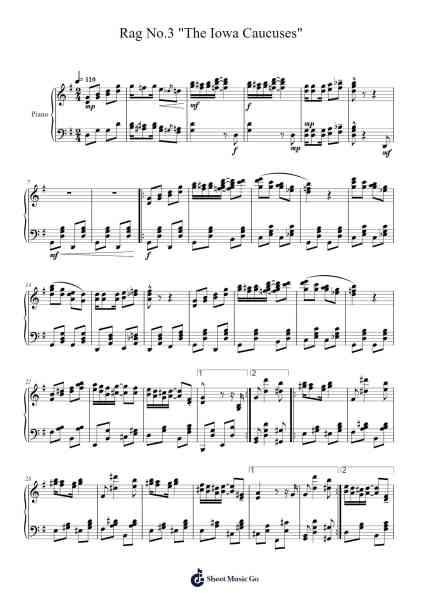 Rag No.3 "The Iowa Caucuses" Sheet Music by Humerid Birdglan-Arr.Oisensel Hilget