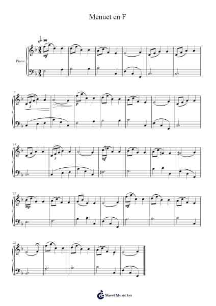 Menuet en F Sheet Music by Wolfgang Amadeus Mozart-Arr.Borglass