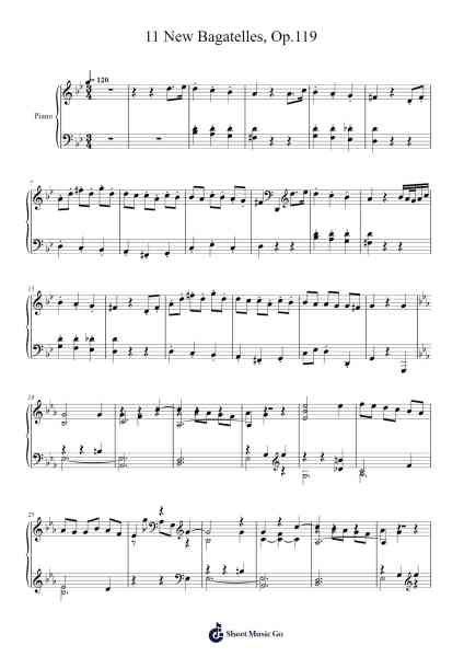 11 Bagatelles, Op. 119: No. 1 in G Minor, Allegretto Sheet Music by Ludwig van Beethoven-Arr.Bercob