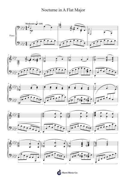 Nocturne in A Flat Major Sheet Music by Fannal Fastvelt-Arr.Hodgham Bobbright