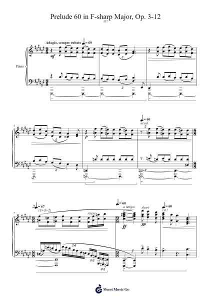Prelude 60 in F-sharp Major, Op. 3-12 Sheet Music by Ludwig van Beethoven-Arr.Heca