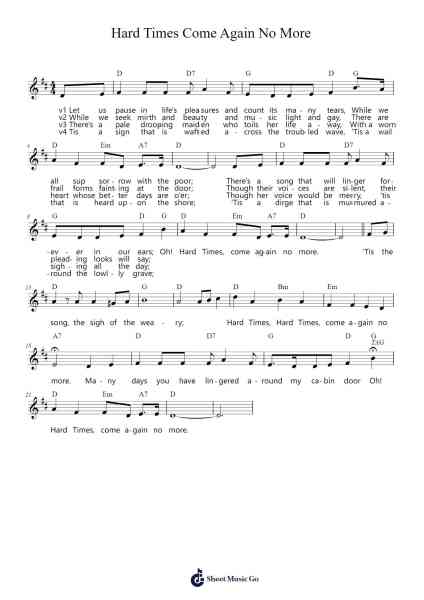 Hard Times Come Again No More Sheet Music by Stephen Foster-Arr.Fieldtein
