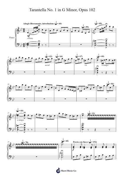 Tarantella No. 1 in G Minor, Opus 102 Sheet Music by Shinobu Tanaka/Giaocchino Rossini-Arr.Jactram Matphael