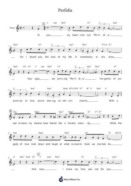Perfidia Sheet Music by A. Dominquez-Arr.Quinnbar Oglie