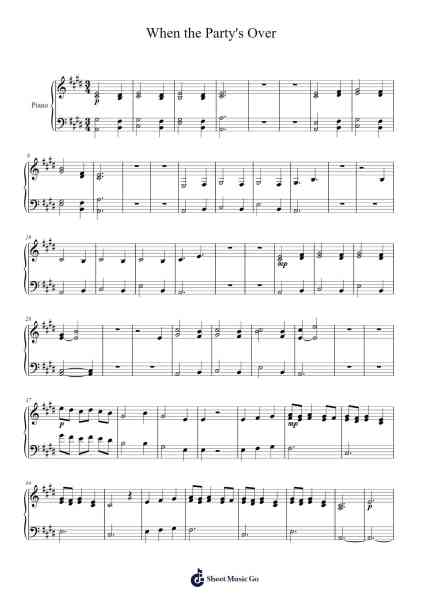 When the Party's Over Sheet Music by Billie Eilish-Arr.Halebias