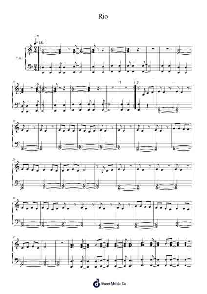 Rio Sheet Music by PiaNoWicki-Arr.Janejill Mooca