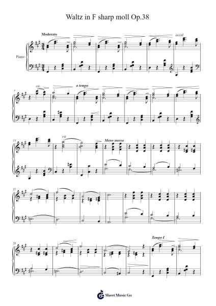 Waltz in F sharp moll Op.38 Sheet Music by Vladimir Ivanovich Rebikov-Arr.Temchell Thompro