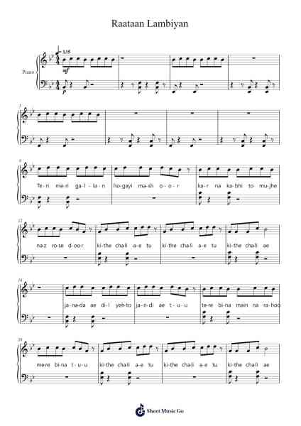 Raataan Lambiyan Sheet Music by Tanishk Bagchi-Arr.Bivien