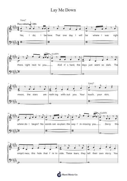 Lay Me Down Sheet Music by Sam Smith-Arr.Pipril
