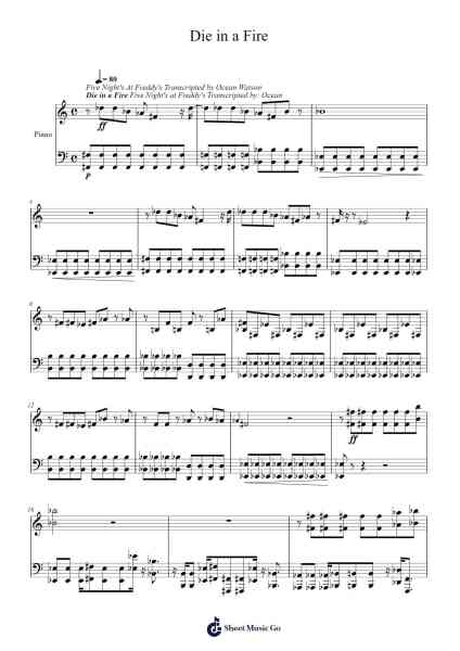 Die in a Fire Sheet Music by The Living Tombstone-Arr.Danchloe