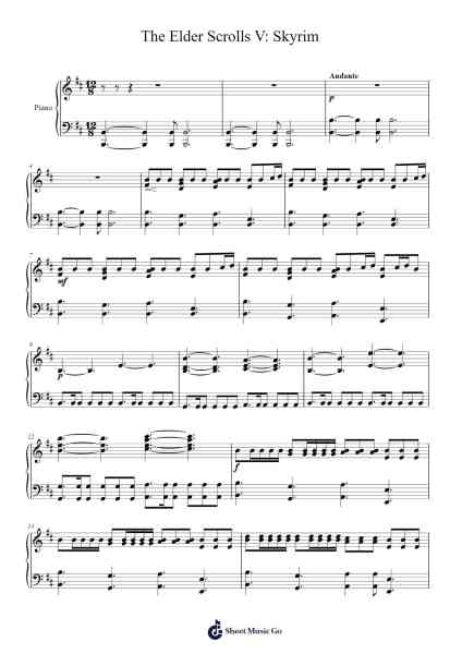The Elder Scrolls V: Skyrim (arranged from Neoghizmo version) Sheet Music by Yu-Peng Chen-Arr.Mollpag