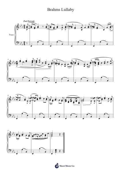 Wiegenlied (Lullaby), Op. 49, No. 4 Sheet Music by Johannes Brahms-Arr.Felgrace