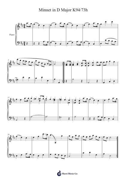 Minuet in D Major, K. 94/73h Sheet Music by Wolfgang Amadeus Mozart-Arr.Sawhy