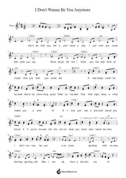 I Don't Wanna Be You Anymore Sheet Music by Billie Eilish-Arr.Bonyork