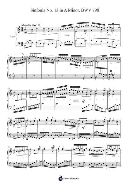 Sinfonia No. 13 in A Minor, BWV 798 Sheet Music by Johann Sebastian Bach-Arr.Jorthodore Adegee