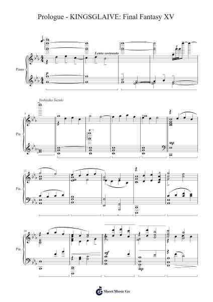 Prologue - KINGSGLAIVE: Final Fantasy XV - Piano Sheet Music by Yoko Shimomura-Arr.Saxel
