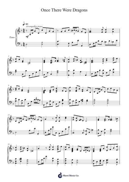 Once There Were Dragons Film Score on Piano Sheet Music by John Powell-Arr.Fredbey Beerwar