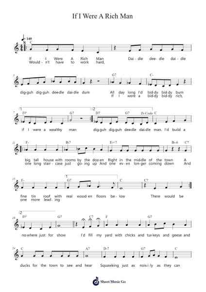 If I Were A Rich Man Sheet Music by Jerry Bock-Arr.Turdrea