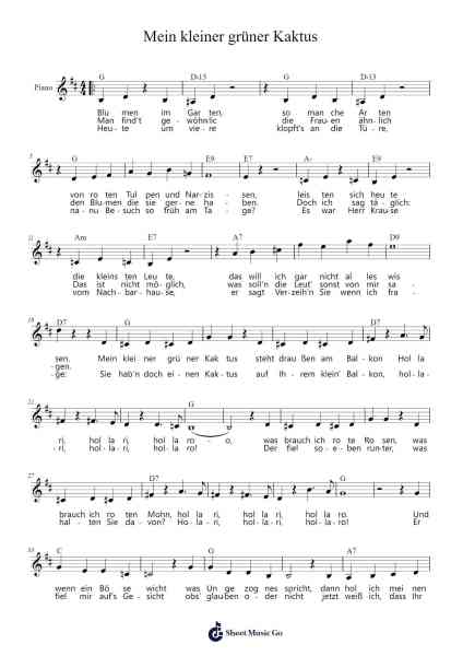 Mein kleiner grüner Kaktus Sheet Music by Comedian Harmonists-Arr.Felgrace