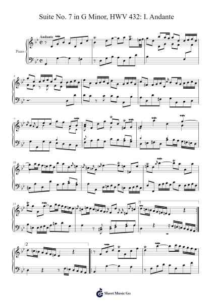 Suite No. 7 in G Minor, HWV 432: I. Andante Sheet Music by Georg Friedrich Händel-Arr.Lornas Buckdick