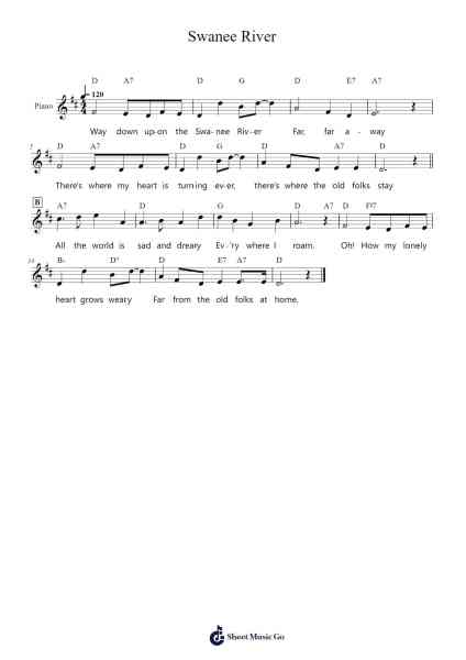 Swanee River Sheet Music by Stephen Foster-Arr.Urclair
