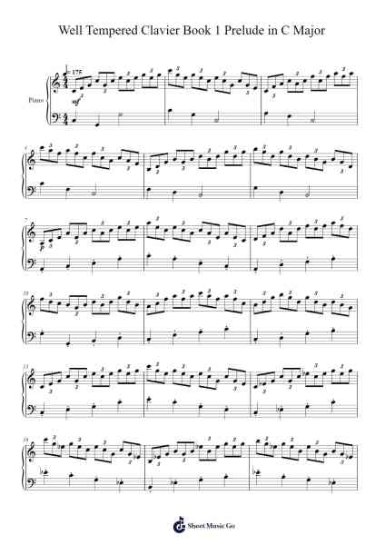 Well Tempered Clavier Book 1 Prelude in C Major Sheet Music by Brookenions-Arr.Copxia