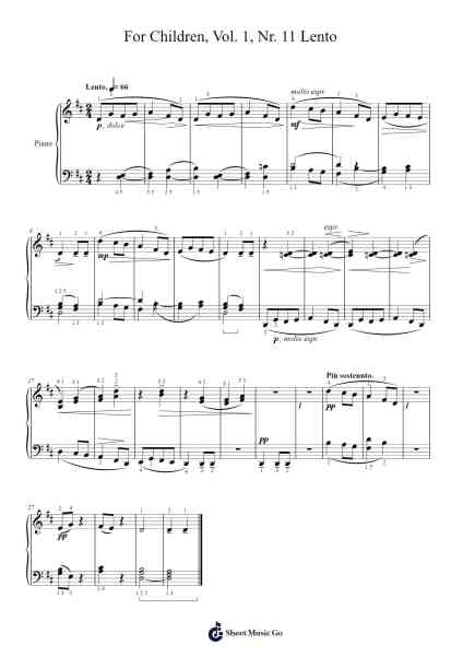For Children, Vol. 1, No. 11: Lento, SZ 42 Sheet Music by Béla Bartók-Arr.Coobott Godgrant