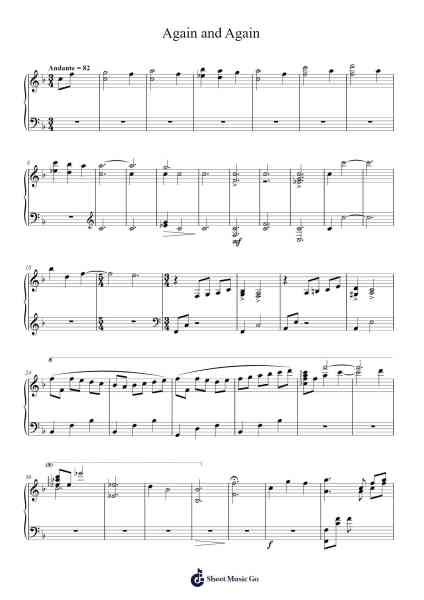 Again and Again Sheet Music by Yokoyama Masaru/五阿彌瑠奈/Melody Chubak-Arr.Humetom Seanhutt
