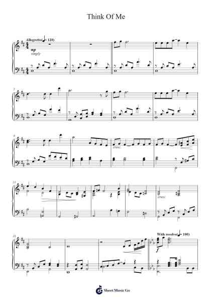 Think of Me (from The Phantom of the Opera) Sheet Music by Andrew Lloyd Webber-Arr.Francesphrey Faholmes