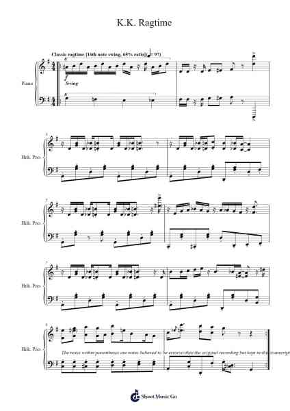 K.K. Ragtime Sheet Music by Toru Minegishi-Arr.Gasper Inlot