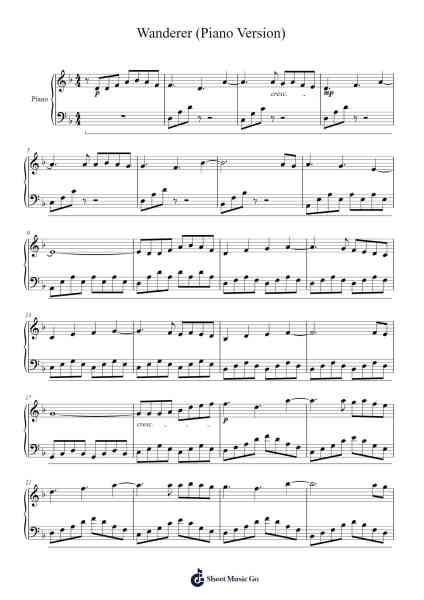 Wanderer (Piano Version) Sheet Music by Hannah B-Arr.Wordcox Maxjack