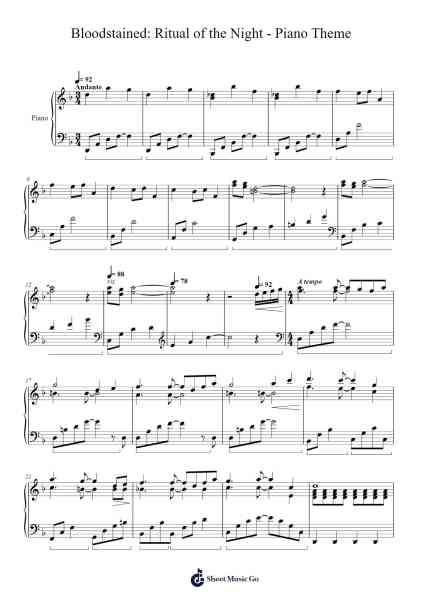 Bloodstained: Ritual of the Night - Piano Theme Sheet Music by Michiru Yamane-Arr.Arabias