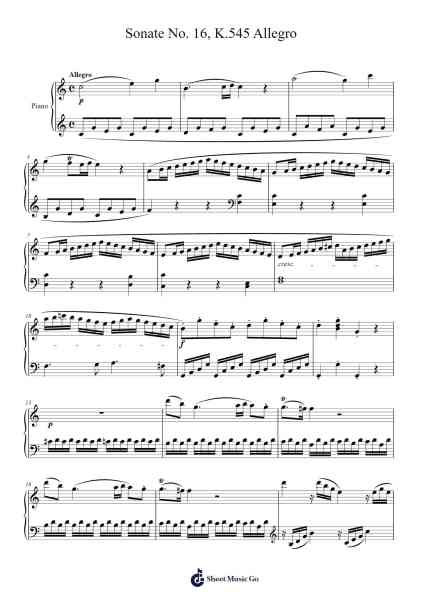 Piano Sonata No. 16 in C Major, K. 545: I. Allegro Sheet Music by W. A. Mozart-Arr.Morecius Wake