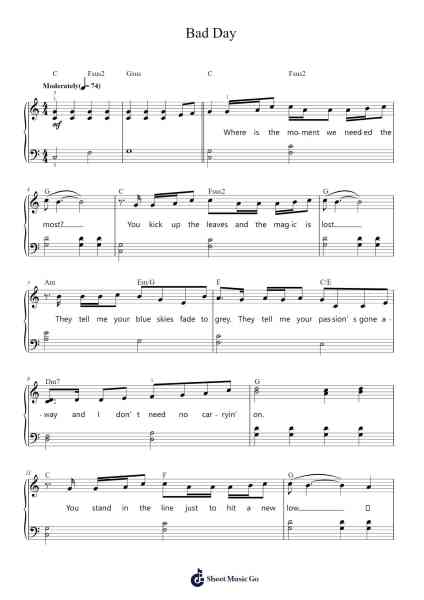 Bad Day Sheet Music by Daniel Powter-Arr.Betle