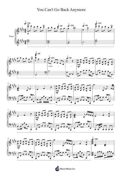 You Can't Go Back Anymore Sheet Music by Rui Ruii-Arr.Milllas