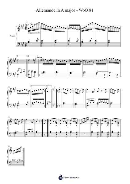 Allemande in A Major, WoO 81 Sheet Music by Ludwig van Beethoven-Arr.Cocroft Blairkins