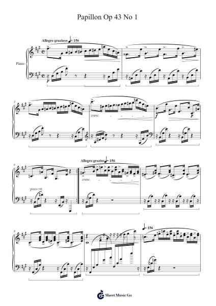 Papillon Op. 43 No. 1 Sheet Music by Edvard Grieg-Arr.Blabott
