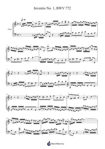 Inventio 1 in C Major, BWV 772 Sheet Music by Johann Sebastian Bach-Arr.Croftswilde Ruthtodd