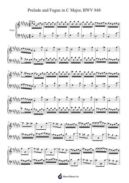 Prelude and Fugue in C Major, BWV 848 Sheet Music by Johann Sebastian Bach-Arr.Paubur Fitztio