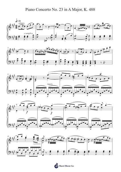 Piano Concerto No. 23 in A Major, K. 488: II. Adagio Sheet Music by Wolfgang Amadeus Mozart-Arr.Bysey Truwood