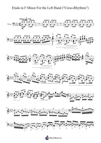 Etude in F Minor For the Left Hand ("Cross-Rhythms") Sheet Music by Cookeda-Arr.Montholt