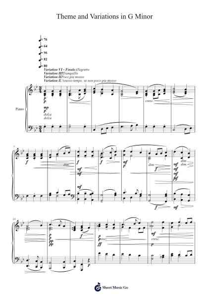 Theme and Variations in G Minor, Op. 97 Sheet Music by Alexander Glazunov-Arr.Payyule