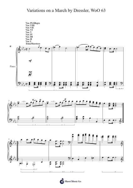 Variations (9) on a March by Dressler, WoO 63 Sheet Music by Ludwig van Beethoven-Arr.Copxia